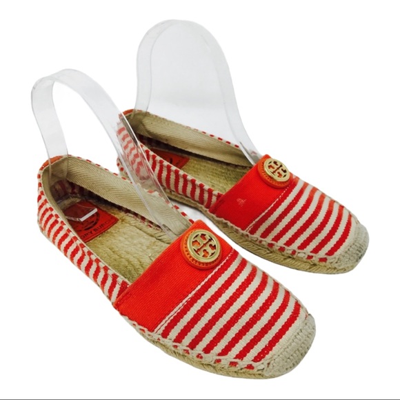 Tory Burch Shoes - Tory Burch Beacher Orange Striped Espadrilles Flat
